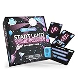 DENKRIESEN - Stadt Land Vollpfosten® – Das Kartenspiel - Party Edition - 'Jetzt geht's rund.' | Reisespiel | 240 Kategorien | ab 12 Jahren | 3-6 Spieler | Partyspiel | Stadt Land Fluss