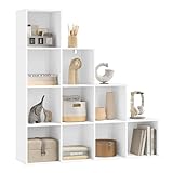 WOLTU Bücherregal mit 10 Fächern, Regal offen, Würfelregal Stufenregal für Deko, Fotos, Pflanzen, Wohnzimmer Schlafzimmer Büro, Weiß, 120x120x30 cm