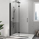 Walk in Duschwand, 120x195 cm Falttür Begehbare Dusche Duschkabine Duschtrennwand 6mm ESG-Sicherheitsglas Nano Beschichtung,Schwarz