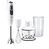 Braun MultiQuick 3 MQ 3135 Sauce Stabmixer – Pürierstab mit 11 Geschwindigkeiten plus Turbo-Stufe & Edelstahl-Mixfuß, 750 Watt, inkl. 600 ml Mix-/Messbecher, Schneebesen & Zerkleinerer, weiß/grau