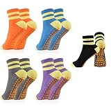 Newofview 5 Paar Anti Rutsch Socken für Frauen,Rutschfeste Yoga Socken Pilates Socken Stoppersocken Sportsocken für Zuhause Krankenhaus Reha Dance Workout Sport,EU 35-39(schwarz+blau+lila+grau+orang)