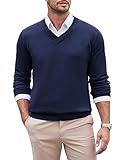 COOFANDY Herren Pullover V Ausschnitt Strickpullover Feinstrick Pulli Regular Fit Casual Business Pullover Männer Langarm Winter Sweater Einfarbig Basic Navy blau XL