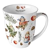 Ambiente Kaffeetasse Teetasse Becher Jumbotasse 0,4 l Fine Bone China Porzellan Nostalgie Vintage Kinder im Schnee Winter Weihnachten