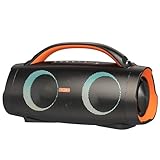 DOSS Extreme Boom + Bluetooth Lautsprecher, 100W Stereo Sound, Rich Bass, 20h Akku, Powerbank, IPX6 Wasserdicht, RGB Lichter, Tragbare Musikbox für Draußen, Camping, Pool, Strand, Garten– Orange