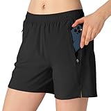 donhobo Damen Sport Shorts Kurze Hose Schnell Trocknend Sporthose Leicht Laufshorts mit Reißverschlusstasche (Schwarz, M)
