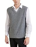 Chanyarn 100% Merinowolle Pullunder für Herren Pullover Ohne Arm V-Ausschnitt Weich Herbst-Winter Warm Strickwesten(Grau,L)