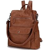 VX VONXURY Rucksack Damen, Anti-Diebstahl-Reiserucksack für Frauen 2 in 1, Elegant Vegan Leder Tagesrucksack für die Arbeit Schule Braun