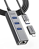 Aceele USB 3.0/ USB C Ethernet Adapter, Thunderbolt 3 zu Gigabit 4 USB 3.0 Adapter kompatibel mit MacBook Air/Pro, iPad Pro/Air, Surface Pro 8, GalaxyTab S8/S7, Galaxy S22/S21 und USB-A Computer