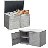 LIFEZEAL Rattan Aufbewahrungsbox mit 2 Ebenen, Große Auflagenbox mit Türen & Deckel, Aufbewahrungstruhe Gärtnerschrank für Innen- und Außenbereich, 115 x 60 x 65 cm (Grau)