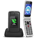 Tosaju 4G Seniorenhandy ohne Vertrag Klapphandy 1200 mAh Akku Lange Standby Mobiltelefon Großtasten Handy für Senioren mit Ladestation SOS Notruftaste Dual-SIM 2,8 und 1,77 Zoll Farbdisplay Schwarz