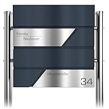 Graviers Design Briefkasten freistehend in Anthrazit RAL 7016 mit Standfuß - Postkasten personalisiert Edelstahl Lasergravur Name Hausnummer Straßenname - Schloss Zeitungsfach Design 1