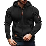 XCXC Herren Kapuzenjacke mit Reißverschluss und Brusttasche Männer Übergangsjacke mit Kordelzug Seitentaschen Langarm Strickjacke für Herbst Winter Alltag Freizeit