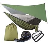 OTraki Hängematte mit Moskitonetz und Zeltplane Reise Camping Hängematte Outdoor Hammock 200kg Last Kapazität Ultraleichte Atmungsaktiv für Outdoor, Wandern, Reisen 290cm x 140cm (Armeegrün)