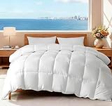 DEITAS Daunendecke Winterdecke mit 60% Federn und 40% Daunen Allergiegetestet Bezug 100% Baumwolle - CPSQ(Weiß,135x199 cm)