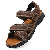 ziitop Herren Leder Sandalen Outdoor Trekkingsandalen Sommer Männer rutschfeste Leichte Trekkingschuhe Verstellbare Beach Sandalen dunkelbraun 43 EU