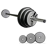 TrainHard 20 kg Hantelset mit federgeschlossenen Hantelstangen inklusive 6 Hantelscheiben, 140 cm Langhantelstangen, Gewichtheben, Fitness-Krafttraining, Nackenschutz, Rutschfestigkeit und Schutzboden