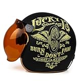 Retro-Motorradhelm mit offenem Gesicht und modischem Bubble-Visier Leichte Cruiser-Roller-Jet-Helme DOT ABS Bequem Mattschwarz XL/61-62cm