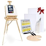 Artina 30tlg Staffelei Set Madrid - Kofferstaffelei mit XXL Acryl Leinwand Malset - Feldstaffelei mit 90° Neigung - Holzstaffelei Malset mit 18 Acrylfarben, 2 Keilrahmen, Pinseln und Malspachteln