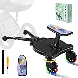 BugyKido Buggy Board mit LED-Rädern, Trittbrett für Kinderwagen Universal, Buggy Board für alle Kinderwagen, Kiddy Board mit Dinosauriermuster-Sitz, für Kinder von 2 bis 6 Jahren (25 KG)