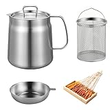 Mini Fritteuse, Topf mit Siebeinsatz, Frittiertopf, 304 Edelstahl Multifunktions Ölsiebtopf, 2 L Fettbehälter, Edelstahl Speck Fettsparer, Ölbehälter mit Sieb für die Küche