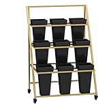 Faltbarer Pflanzenständer mit Rädern – 3 Etagen mobiler Blumenständer für Garten, Terrasse, Wohnzimmer – 9 Eimer, Blumenladen-Aufbewahrung