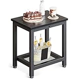 Coleshome Beistelltisch Outdoor mit Stauraum, Kleiner 2-stöckiger Beistelltisch mit Wetterbeständiger, Wasserdichter Platte für Garten, Terrasse, Poolbereich, Schwarz