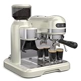 Klarstein Bella Café Siebträgermaschine Mit Mahlwerk – 19 Bar, 1550 W, 1,4 L, Integriertes Kegelmahlwerk, Milchaufschäumer, 2 Tassen, Thermo Block, Creme, Rostfreier Stahl