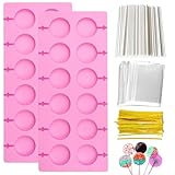 Lollipop Form Silikon, 20 Runde Cake Pop Silikonform Cake Pop Form mit 100 Stück Lollipop Sticks und 10 transparente Taschen Lutscherform Lutscher Silikon-Backform