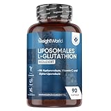 Liposomales L Glutathion Komplex (Reduziert) - 1000mg Glutathione pro Portion - Mit Vitamin C, Hyaluron, Phospholipidkomplex & Alpha Liponsäure (ALA) - 90 Kapseln - 1 Monat Vorrat - WeightWorld