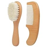 Baby-Haarbürste und Kamm Set für Baby Holz Naturhaarbürste Ziegenborsten Babyhaarbürsten Babykamm Antistatische Neugeborene Bürste für Säuglinge, Kleinkinder, Kinder (Beige, One Size)