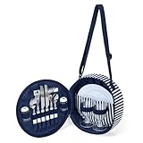 Picknick-Set für 2 Personen – Tragetasche mit Tellern aus Melamin, Besteck und Bechern, wiederverwendbar, ideal für Camping und Mittagessen im Freien (10, Standard)