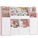 FOREHILL Kinderregal mit Bücherregal Kinderzimmer Möbel aus Holz Bücherregal für Kinder mit Aufbewahrungsbox Kinderschrank mit 2 Spielzeugkiste auf Rollen 122 x 30 x 100 cm
