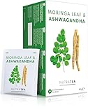 Nutra Tea Moringa Leaf & Ashwagandha – Moringa-Teebeutel, Ashwagandha-Teebeutel – reich an essentiellen Nährstoffen & Cortisol-Balance – 120 einzeln verpackte Beutel – Kräuteraufguss (6er-Pack)