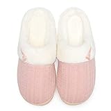 NineCiFun Hausschuhe Damen Winter Wärme Bequem Plüsch Memory Foam rutschfeste Indoor Pantoffeln(EU40/41,Pink)