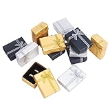 PandaHall 12 STK. 7x5x2,5 cm Schmuckschatullen aus Pappe Papier Geschenkboxen mit Schleifenband für Ohrringe Schmuckringe Anhänger Halsketten Armband Verpackungsbox, Golden/Silber/Schwarz