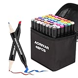 Aoriyar 48 Farben Kunst Marker, Alkohol Marker Färbung Dual Tip Künstler Stifte Set für Studenten Manga Künstler Zeichnung Skizzieren Unterstreichen Illustration Malerei Kartenherstellung
