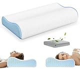 PKBD Memory-Schaum Kopfkissen mit 2 Kissenbezügen (Kühlende Eisseide&Baumwolle), Ergonomisches Orthopädisches Kissen, Nacken-Konturiertes Bettkissen für Seiten, Rücken- und Bauchschläfer