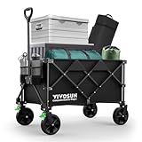 VIVOSUN 200L XXL Bollerwagen Faltbar mit Bremsen, 136kg Tragkraft, Klappbarer Handwagen mit 360°drehbare Räder für alle Gelände, Gartenwagen für Camping, Garten, Sport, Picknick, Einkaufen, Schwarz