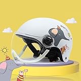 QJWMatic Motorradhelm Für Jungen Und Mädchen, Cartoon-Design, Elektrisch, 3/4, Offenes Gesicht, Kinderhelm Roller-Jethelm Mit Visier ECE-Geprüft A,48-55CM