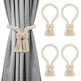 4 Stück Magnetische Vorhang Raffhalter, Gardinenhalter Vorhanghalter, Gardinenraffer aus Holz, Gardinen Raffhalter, Baumwollseil, Raffhalter für Gardinen Home Büro Gardinen Deko