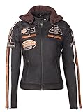 URBAN 5884 Motorradjacke Damen Mit Protektoren 58-BIKER, Damenjacke aus Lammleder, Protektoren für Rücken, Schultern und Ellenbogen, Dunkelbraun, 5XL