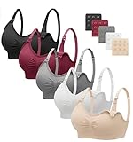 HBselect 5 Pcs Schwangerschafts Still BH Nahtloser Still-BH mit zusätzlichen BH-Verlängerungen Stillen und Schlaf Ohne Bügel für Damen Schwarz Weinrot Weiß Grau Beige