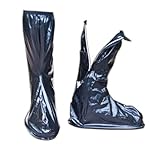 Operitacx wasserdichte rutschfeste Überschuhe aus PVC mit Reißverschluss Hohe Regenstiefel Schuhüberzieher Wiederverwendbar Faltbar Schwarz für Herren und Outdoor Einsatz