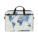 WowPrint Laptop-Hülle, Weltkarten-Art, Laptoptasche, Schultergurt mit Griff, tragbare Notebook-Computertasche für 33 cm / 13,3 cm / 14 / 15 Zoll, mehrfarbig