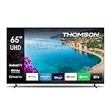 Thomson 65 Zoll (165 cm) 4K Ultra HD Smart Android TV, Google Assistant, Wi-Fi, Dolby Digital, Bluetooth, Triple-Tuner (Kabel/Satellit/Antenne), HDMI, CI+, A+ Panel – 65UA5S13