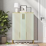 LITTLE TREE Schuhschrank, 5-stufiger Schuhschrank mit 2 Türen, freistehender Schuhregal Schuhkommode mit verstellbarem Regal und Metall-Eckdekoration für Flur, Eingangsbereich, Wohnzimmer, mintgrün