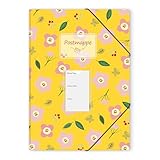 KONVINIT Postmappe A4 Schule - aus extra starkem Kunsstoff Robust und Langlebig Sammelmappe mit Gummizug Dokumentenmappe mit Motiv für Büro und Schule Aesthetic Schreibwaren,Gelb
