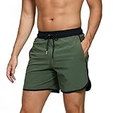 EDOTON Badehose für Herren Boardshorts Schnell Trocknende Strandshorts mit Verstellbarem und Taschen Badeshorts Einfarbig Bedruckte Schwimmhose (Armeegrün,EU XL)