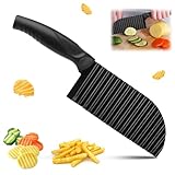 Riffelmesser, Wellenschneider für Pommes, Edelstahl Wellenmesser, Wellenmesser Riffelmesser für Pommes, Wellenschnittmesser, Crinkle Cutter, Edelstahl Crinkle Chip Cutter für Gemüse, Pommes, Obst