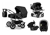 Zwillingskinderwagen 3-in-1 Kinderwagen und Zubehör 3-teilig: 2 Babywannen + 2 Kinderwagen + 2 Babyschalen + Zubehör BBtwin DUET TRIO schwarz